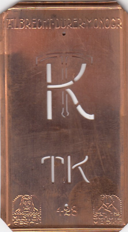 TK - Kleine Monogramm-Schablone in Jugendstil-Schrift