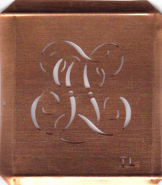 TL - Hübsche alte Kupfer Schablone mit 3 Monogramm-Ausführungen