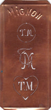 TM - Hübsche alte Kupfer Schablone mit 3 Monogramm-Ausführungen