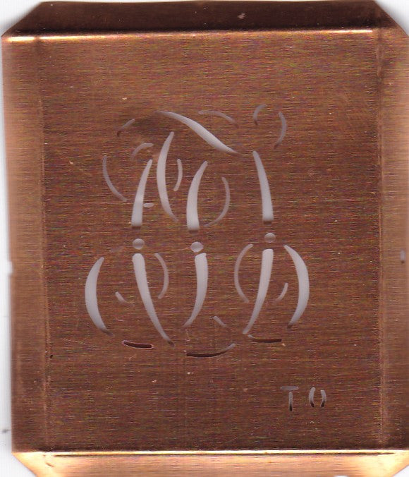TO - Hübsche alte Kupfer Schablone mit 3 Monogramm-Ausführungen