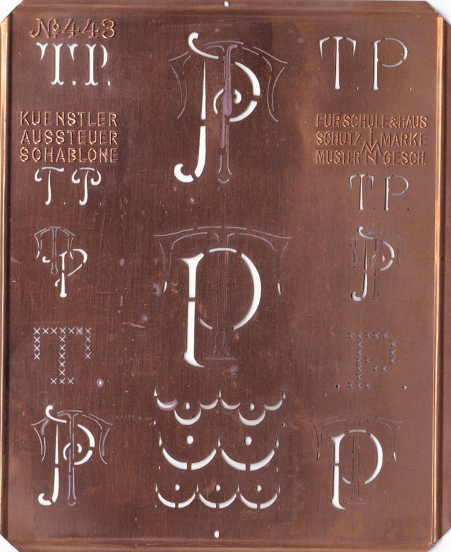 TP - Uralte Monogrammschablone aus Kupferblech
