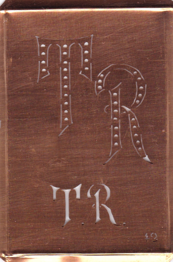 TR - Interessante alte Kupfer-Schablone zum Sticken von Monogrammen