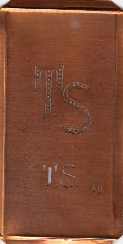 TS - Kupfer Schablone zum Sticken von 2 Monogrammen