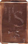 TS - Interessante alte Kupfer-Schablone zum Sticken von Monogrammen