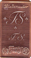 www.knopfparadies.de - TS - Alte Stickschablone mit 2 zarten Monogrammen