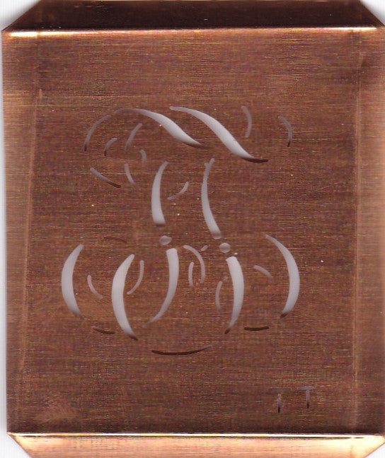 TT - Hübsche alte Kupfer Schablone mit 3 Monogramm-Ausführungen