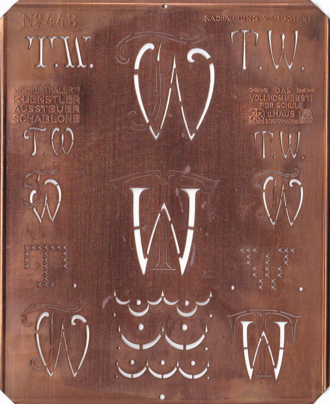 TW - Uralte Monogrammschablone aus Kupferblech