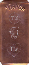 TW - Hübsche alte Kupfer Schablone mit 3 Monogramm-Ausführungen