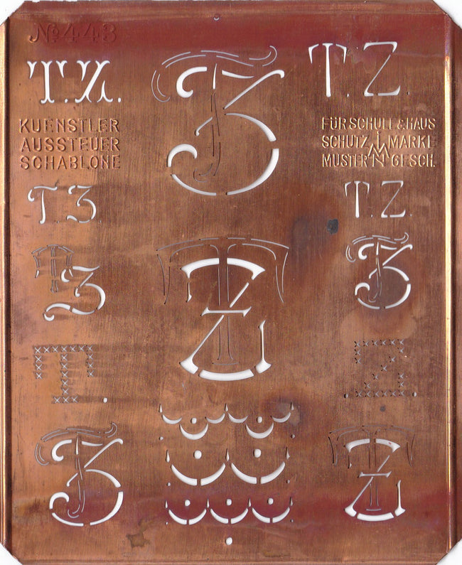 TZ - Uralte Monogrammschablone aus Kupferblech