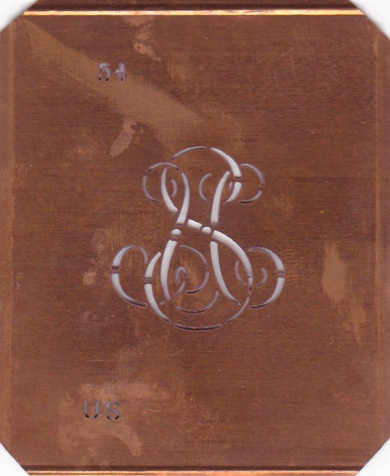 US - Kleine Kupferschablone Wäsche Monogramm