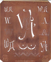 WA - Alte Kupferschablone mit 7 verschiedenen Monogrammen