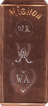 WA - Hübsche alte Kupfer Schablone mit 3 Monogramm-Ausführungen