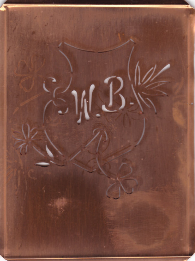WB - Seltene Stickvorlage - Uralte Wäscheschablone mit Wappen - Medaillon