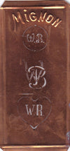 WB - Hübsche alte Kupfer Schablone mit 3 Monogramm-Ausführungen