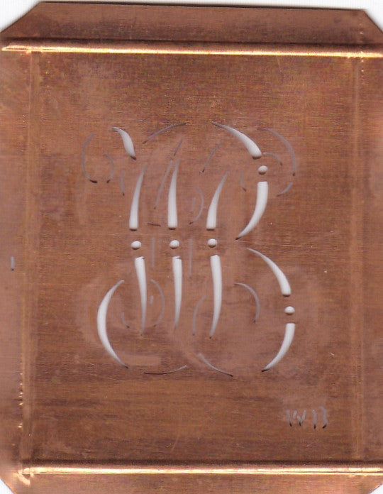 WB - Hübsche alte Kupfer Schablone mit 3 Monogramm-Ausführungen