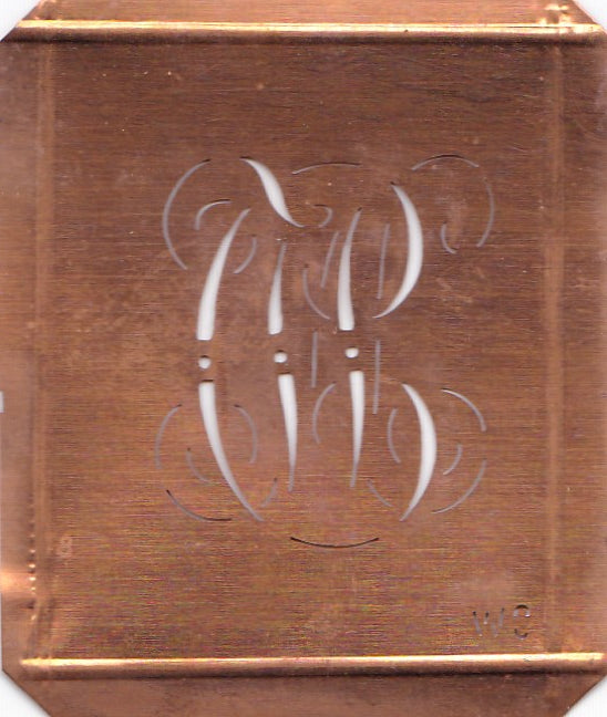 WC - Hübsche alte Kupfer Schablone mit 3 Monogramm-Ausführungen