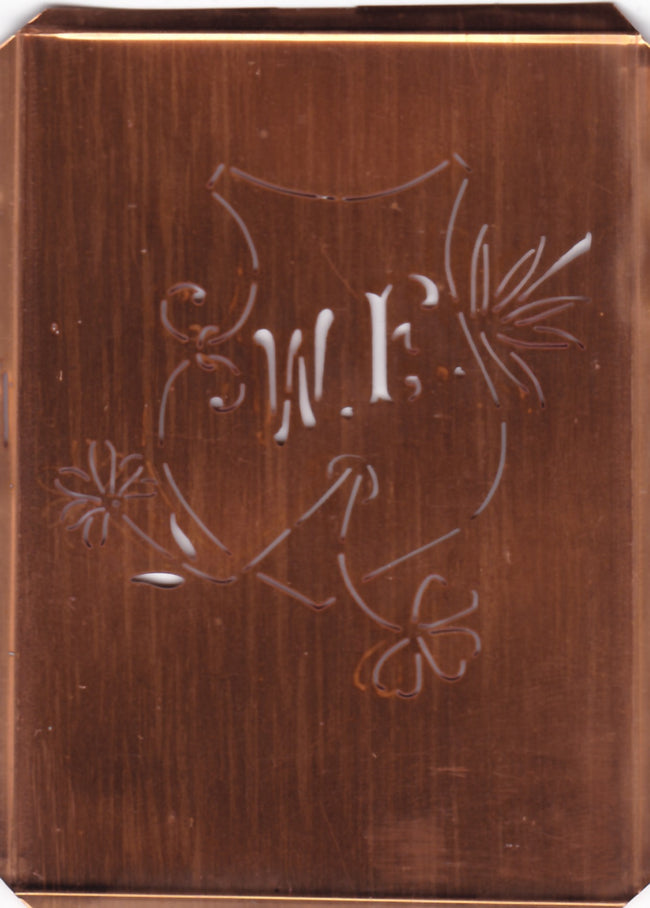 WF - Seltene Stickvorlage - Uralte Wäscheschablone mit Wappen - Medaillon