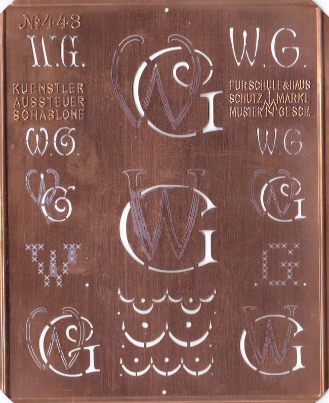 WG - Uralte Monogrammschablone aus Kupferblech