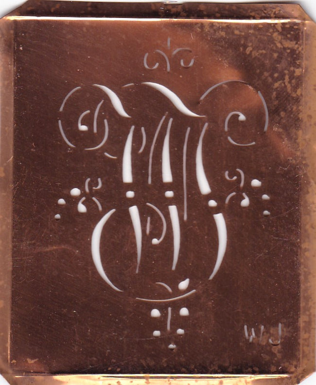 WJ - Antiquität aus Kupferblech zum Sticken von Monogrammen und mehr