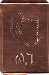 WJ - Interessante alte Kupfer-Schablone zum Sticken von Monogrammen
