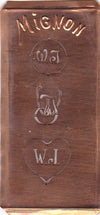 WJ - Hübsche alte Kupfer Schablone mit 3 Monogramm-Ausführungen