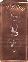 WR - Hübsche alte Kupfer Schablone mit 3 Monogramm-Ausführungen