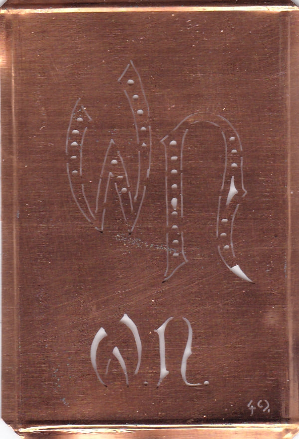 WN - Interessante alte Kupfer-Schablone zum Sticken von Monogrammen