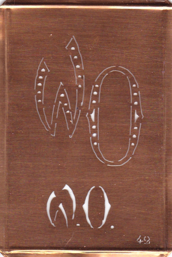 WO - Interessante alte Kupfer-Schablone zum Sticken von Monogrammen