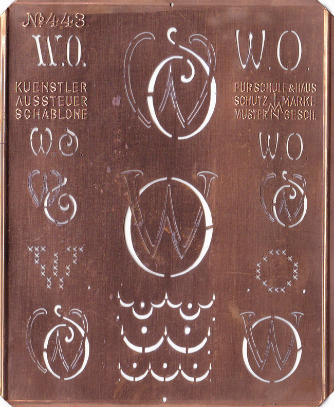 WO - Uralte Monogrammschablone aus Kupferblech