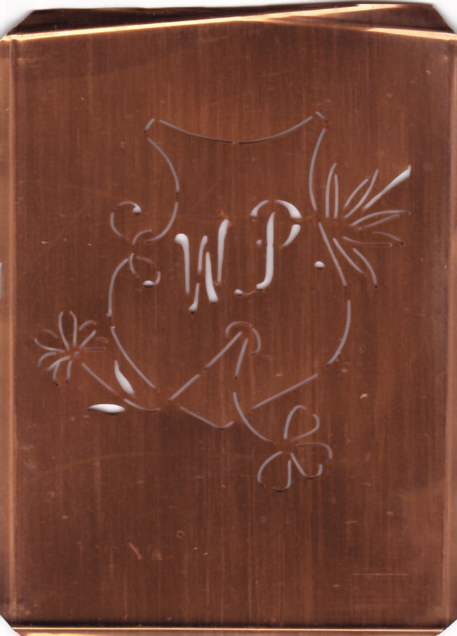 WP - Seltene Stickvorlage - Uralte Wäscheschablone mit Wappen - Medaillon