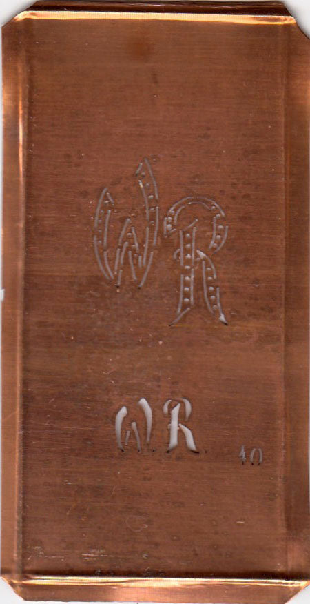 WR - Kupfer Schablone zum Sticken von 2 Monogrammen