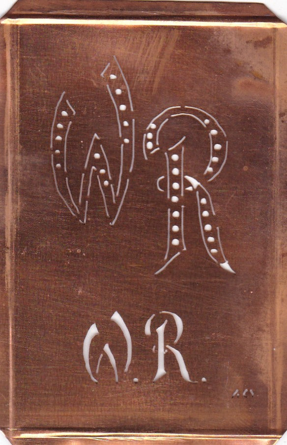 WR - Interessante alte Kupfer-Schablone zum Sticken von Monogrammen
