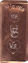 WS - Hübsche alte Kupfer Schablone mit 3 Monogramm-Ausführungen
