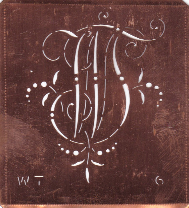 WT - Interessante Monogrammschablone aus Kupferblech