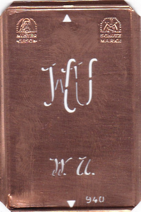 WU - Alte Monogramm Schablone zum Sticken