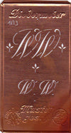 www.knopfparadies.de - WW - Alte Stickschablone mit 2 zarten Monogrammen