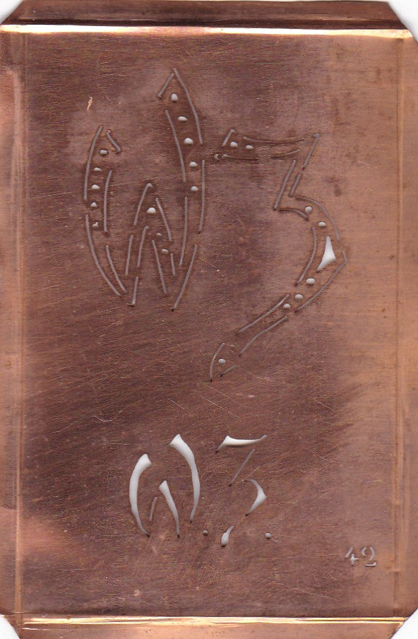 WZ - Interessante alte Kupfer-Schablone zum Sticken von Monogrammen