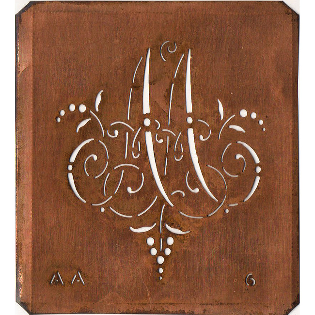 AA - Interessante Monogrammschablone aus Kupferblech
