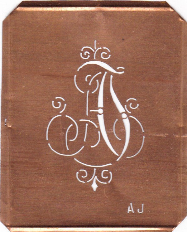 AJ - Schöne alte, verschlungene Monogramm Schablone