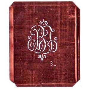 BJ - Kupferschablone mit kleinem verschlungenem Monogramm