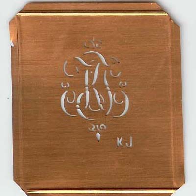 KJ - Kupferschablone mit kleinem verschlungenem Monogramm