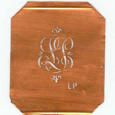 LP - Kupferschablone mit kleinem verschlungenem Monogramm