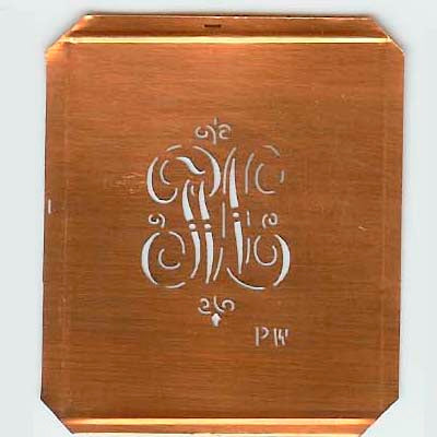 PW - Kupferschablone mit kleinem verschlungenem Monogramm