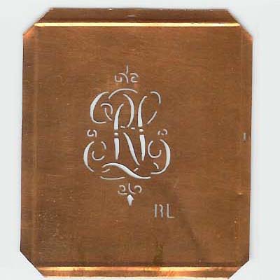 RL - Kupferschablone mit kleinem verschlungenem Monogramm