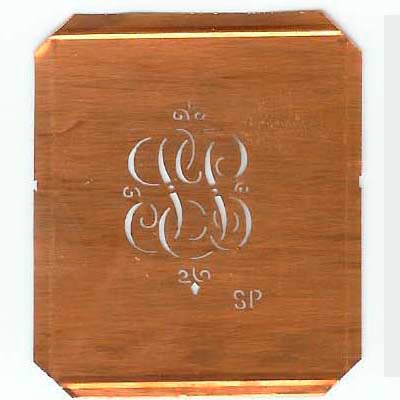 SP - Kupferschablone mit kleinem verschlungenem Monogramm