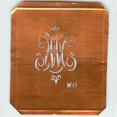 WU - Kupferschablone mit kleinem verschlungenem Monogramm