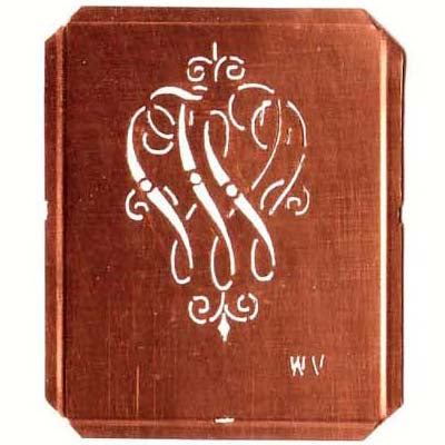 WV - Schöne alte, verschlungene Monogramm Schablone
